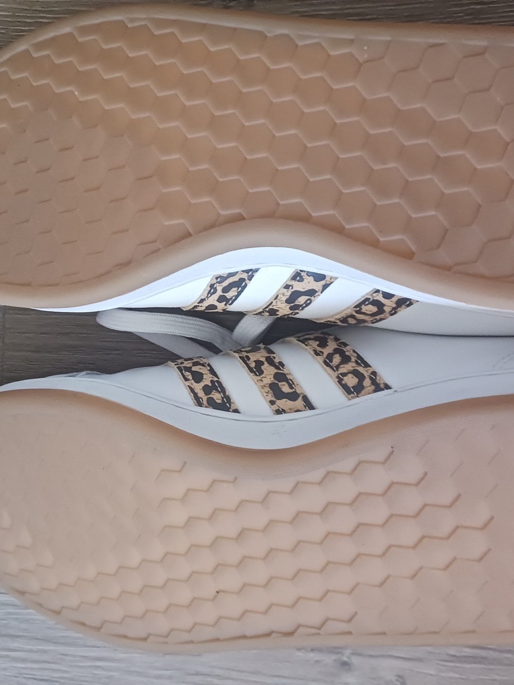 adidas White Sneakers with Leopard-Print Stripes, W Size 8.5 - Picture 6 of 11
